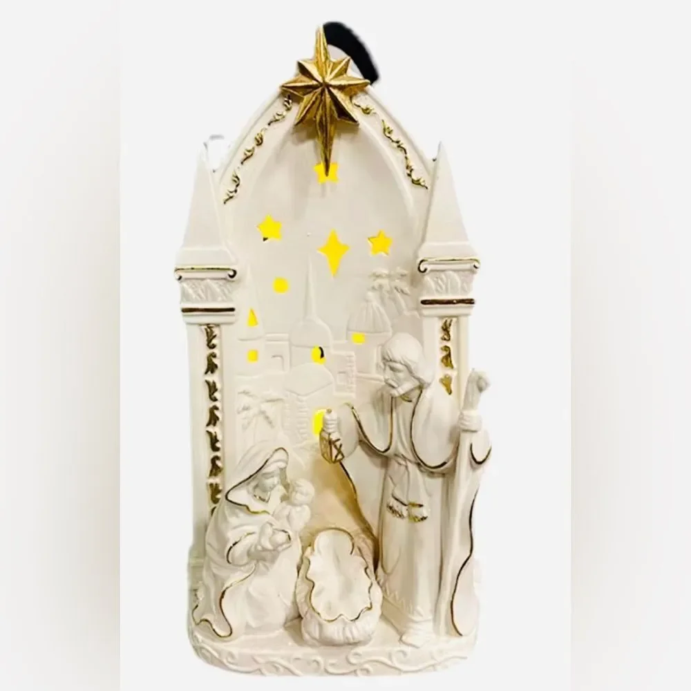 Porcelain Nativity With Gold Accents